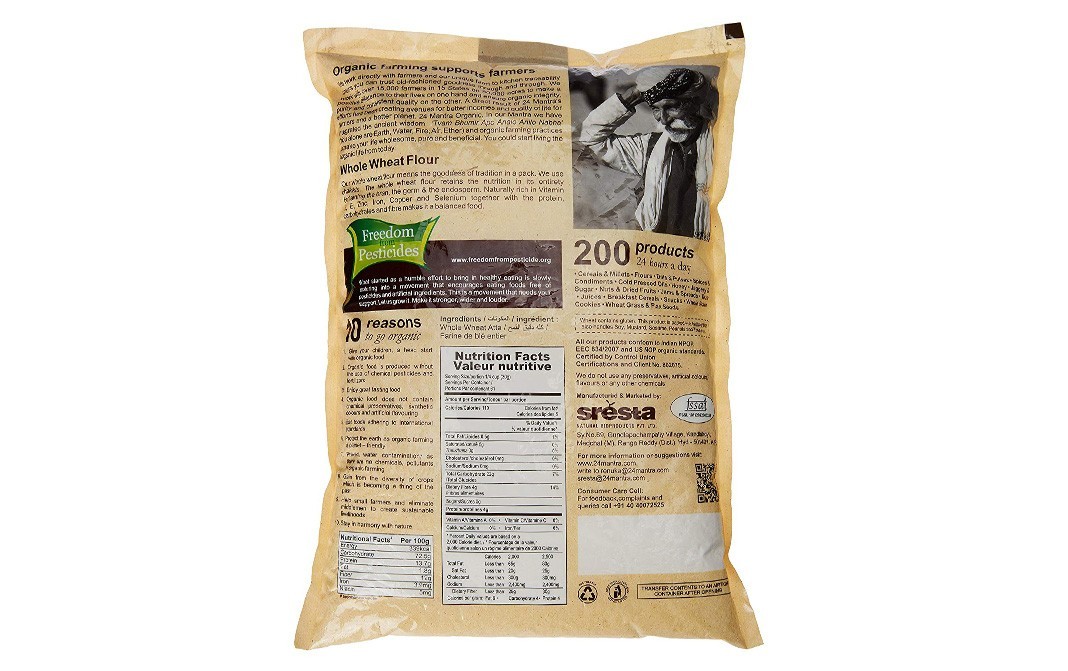 24 Mantra Organic Whole Wheat Atta    Pack  2 kilogram